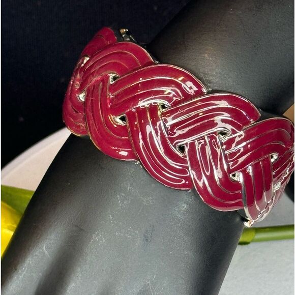Chunky Plum and Silver Braided Design Hinged Bangle Bracelet NWOT - Picture 3 of 11